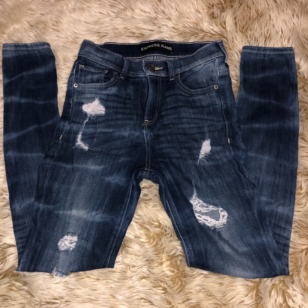 Express High Rise Distressed Denim